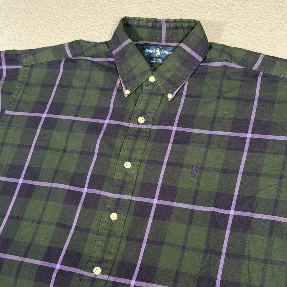 Polo Ralph Lauren Shirt Mens Large Green Purple Plaid Blake Button Down Preppy